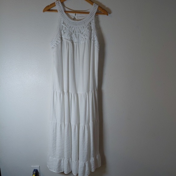 Luxology Halter Neck Crocheted Lace Tiered Lined Sz Small S Resort Cruise Dress - Picture 3 of 12